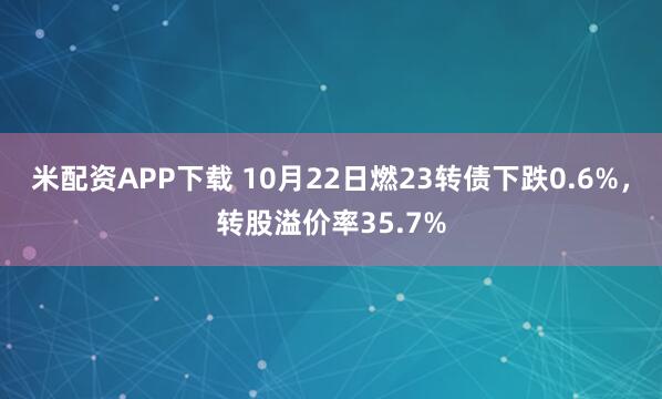 米配资APP下载 10月22日燃23转债下跌0.6%，转股溢价率35.7%