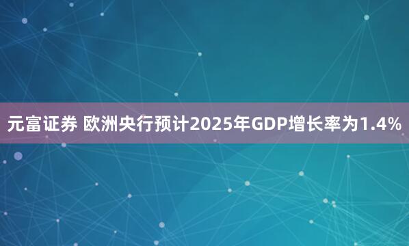 元富证券 欧洲央行预计2025年GDP增长率为1.4%